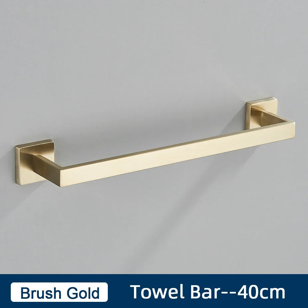 DecorBites™ Brushed Gold Stainless Steel Bathroom Accessories Set: Toilet Wall Towel Bar, Paper Holder, Hook