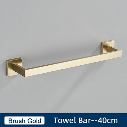 DecorBites™ Brushed Gold Stainless Steel Bathroom Accessories Set: Toilet Wall Towel Bar, Paper Holder, Hook