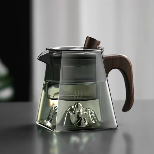 DecorBites™ Glass Tea Pot with Infuser Herbal Flower Tea Kettle Clear Square Filter