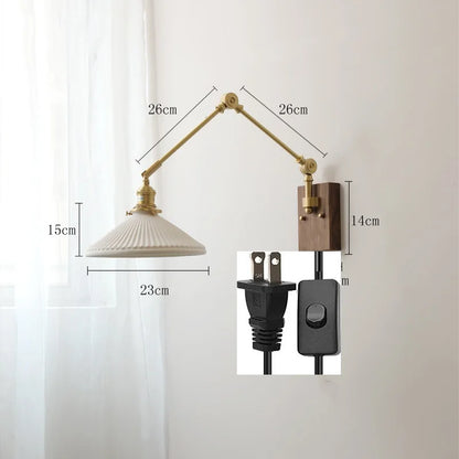 مصباح حائط نحاسي من DecorBites™ مع مفتاح سلسلة سحب، تصميم نورديك، لمبة LED، عاكس ضوء سيراميكي