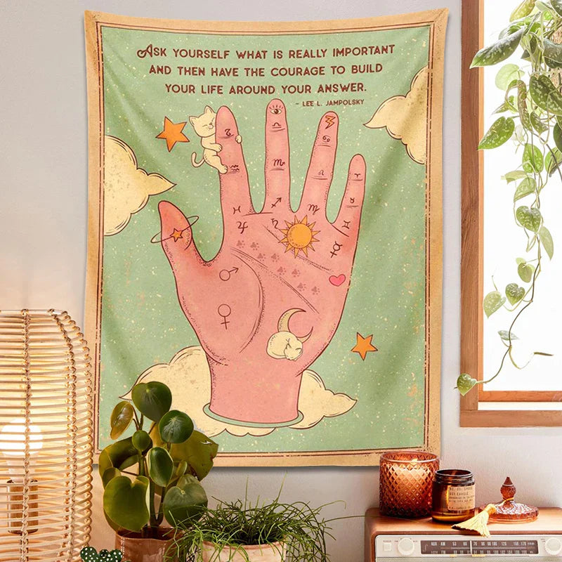 Decobites Tarot Palmistry Tapestry Cat Sun Moon Witchcraft Bohemian Hippie Home Decor