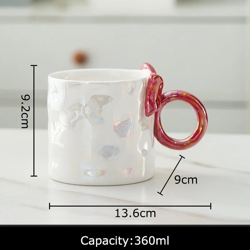 DecorBites™ Bowknot Glazed Porcelain Coffee Mug, Lovely Design Tea Cup, Ideal for Milk and Juice