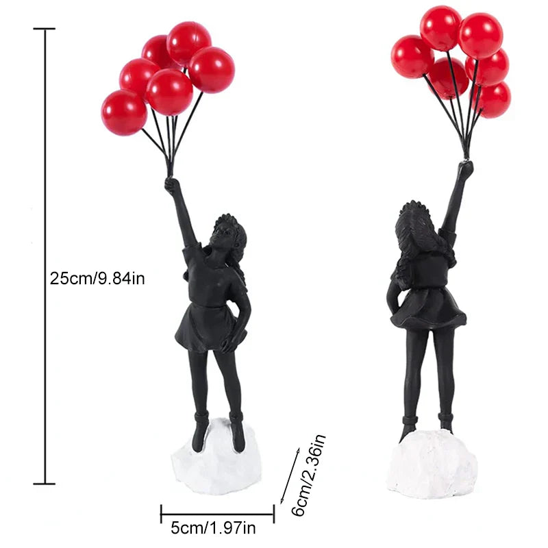 DecorBites™ Flying Love Balloon Girl Sculpture: Abstract Modern Home Office Decor & Gift