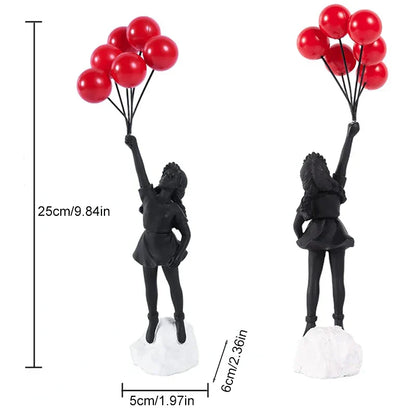 DecorBites™ Flying Love Balloon Girl Sculpture: Abstract Modern Home Office Decor & Gift