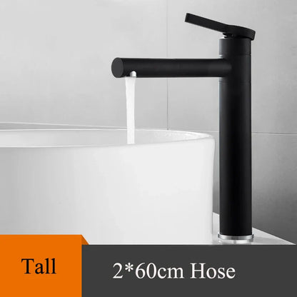 DecorBites™ Black Brass Bathroom Sink Faucet Deck Mounted Vessel Mixer Water Tap