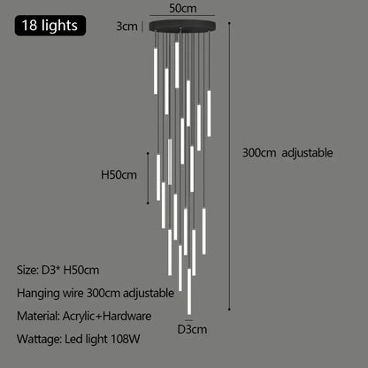 Lámparas colgantes acrílicas para escaleras, ideales para la decoración de villas modernas - Lámpara de araña LED DecorBites™ para lofts dúplex