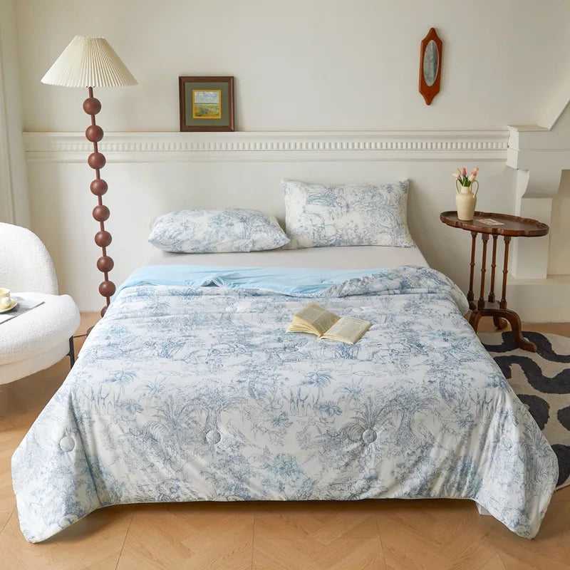 DecorBites™ Knitted Cotton Print Summer Quilt, Silk Soft Blanket