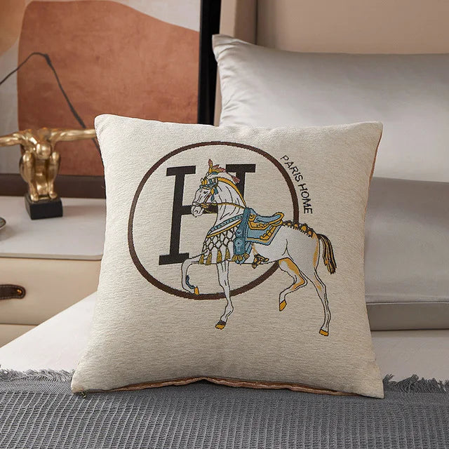 DecorBites™ Horse Embroidered Jacquard Chenille Pillow Cover 45*45cm Home Decor Office Sofa