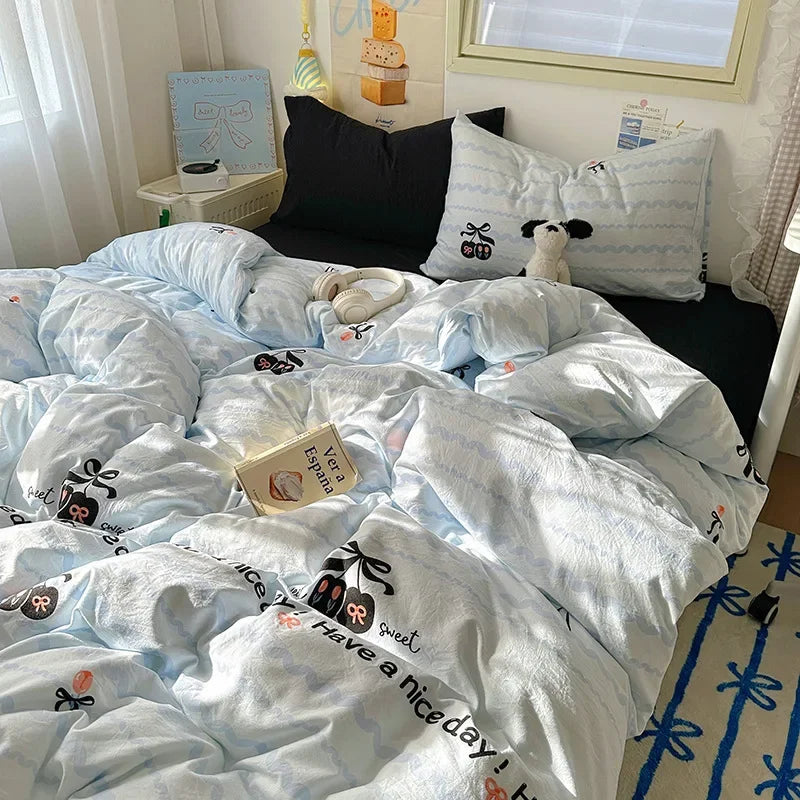 DecorBites™ Cartoon Print Quilt Cover Set for King Queen Beds - All Seasons Comfort