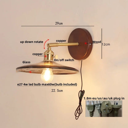 DecorBites™ Copper Glass LED Wall Sconce Pull Chain Switch Stair Light