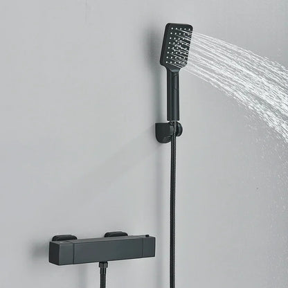 طقم دش ترموستاتي DecorBites™ أسود/كروم مع خلاط مثبت على الحائط من النحاس مع بخاخ