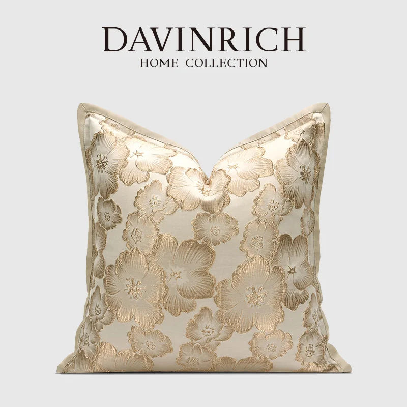 DecorBites™ Embossed Floral Cushion Cover European Style Champagne Throw Pillow Case