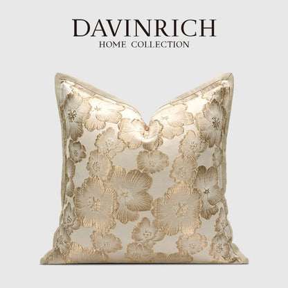 DecorBites™ Embossed Floral Cushion Cover European Style Champagne Throw Pillow Case