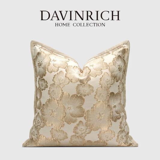 DecorBites™ Embossed Floral Cushion Cover European Style Champagne Throw Pillow Case