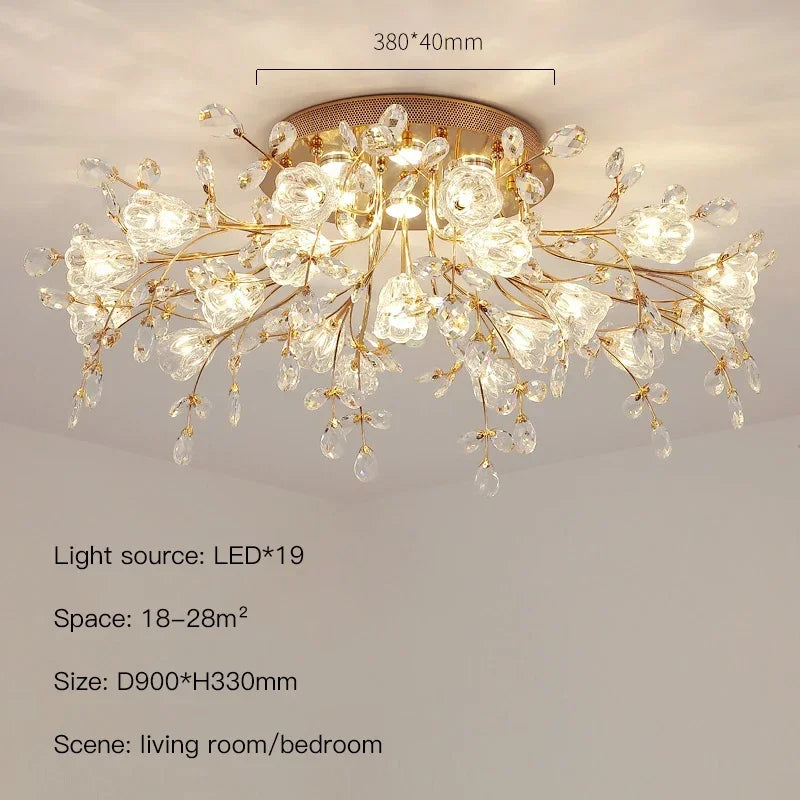 DecorBites™ Glass Flower Chandelier Ceiling Lamp - Nordic Crystal Branch Tree Lighting for Living Room and Bedroom