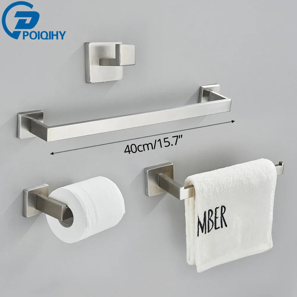 مجموعة أدوات الحمام من DecorBites™ المصنوعة من النيكل المصقول: خطاف رداء، سكة مناشف، رف بار، رف، حامل مناديل