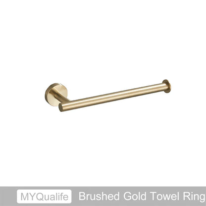 DecorBites™ Brushed Gold Bathroom Hardware Set: Towel Bar, Paper Holder, Robe Hook