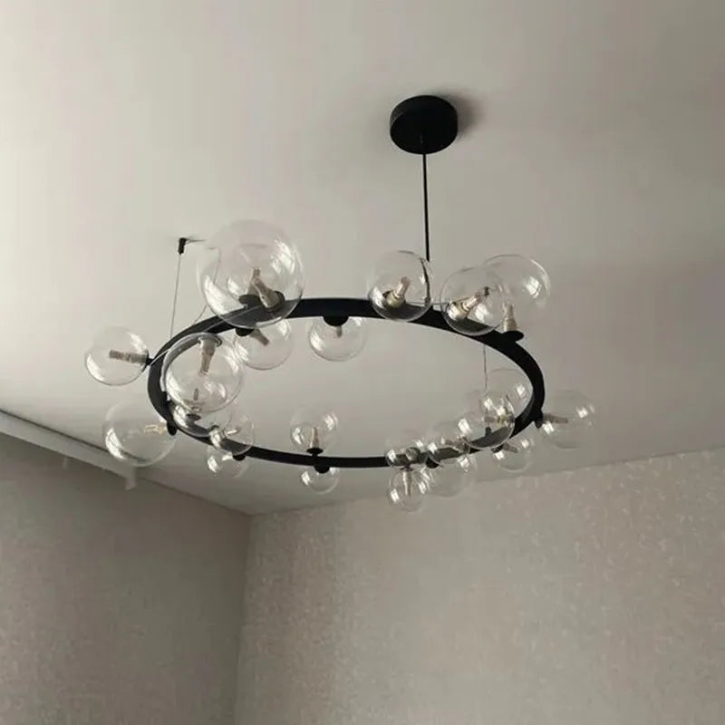 Round Glass Bubbles Chandelier For Living Room Dining Room Kitchen Table Bedroom Modern Glass Ball Pendant Lights Black