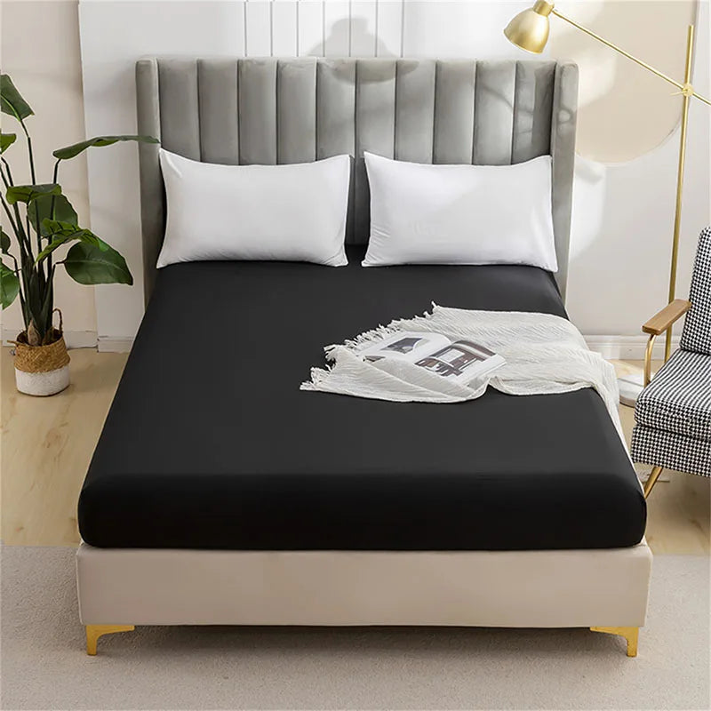 DecorBites™ Brushed Fitted Mattress Cover with Deep Pockets – European Skin-Friendly, Durable Solid Bedding
