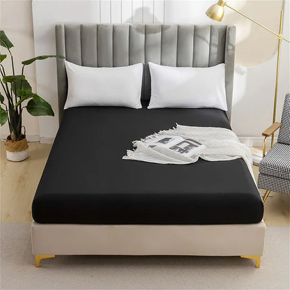 DecorBites™ Brushed Fitted Mattress Cover with Deep Pockets – European Skin-Friendly, Durable Solid Bedding