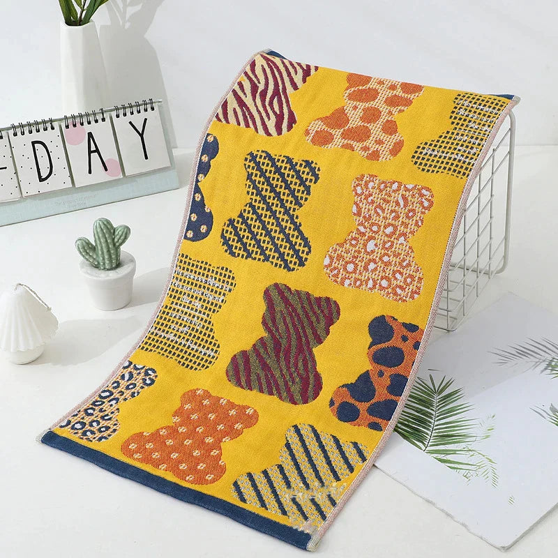 DecorBites™ Kids Cartoon Face Towels - Set of 3 | Cats Print | 100% Cotton | 25*50cm