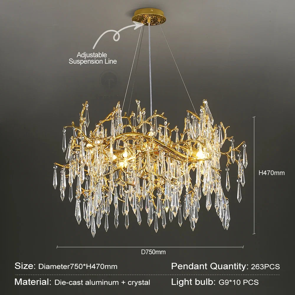DecorBites™ Golden Crystal Chandelier - Modern Luxury Long Light for Kitchen, Dining, Living, Bedroom