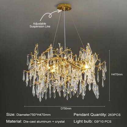 DecorBites™ Golden Crystal Chandelier - Modern Luxury Long Light for Kitchen, Dining, Living, Bedroom