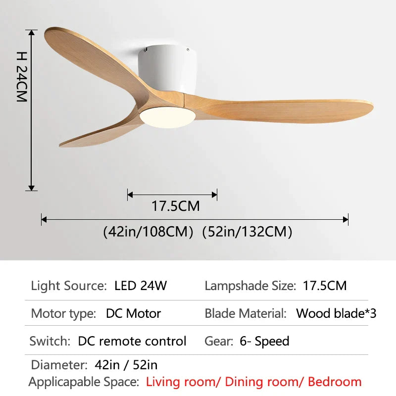 مروحة أرضية منخفضة DecorBites™ مقاس 52 بوصة مزودة بإضاءة وشفرة خشبية وجهاز تحكم عن بعد ومروحة سقف مزودة برياح قوية