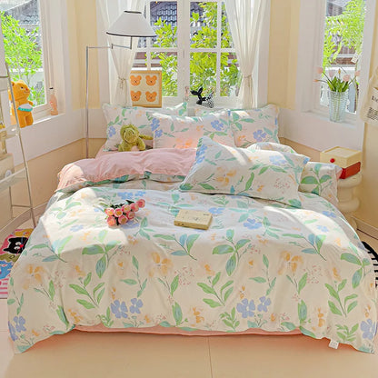 DecorBites™ Cartoon Printed Bedding Set: Soft Cozy Duvet Cover, Bedsheet, Pillowcase, Single Double Bedclothes