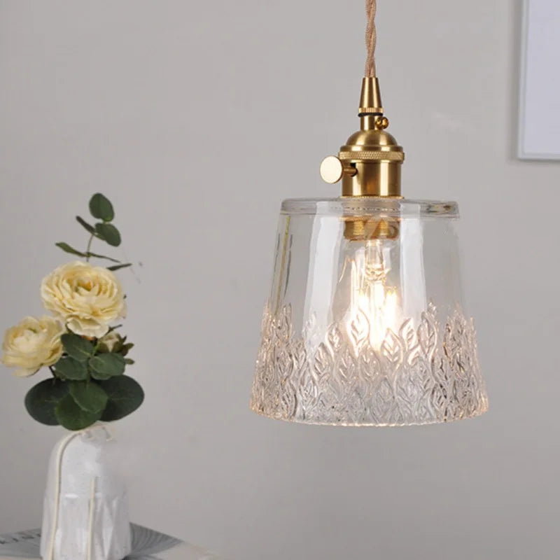 DecorBites™ Clear Leaf Glass LED Pendant Copper Switch Kitchen Dining Room Light