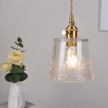 DecorBites™ Clear Leaf Glass LED Pendant Copper Switch Kitchen Dining Room Light