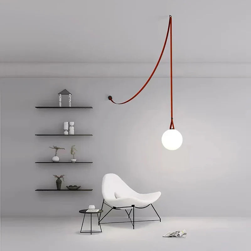 DecorBites™ Leather Glass Ball Pendant Light for Living Room, Adjustable Belt DIY Fixture