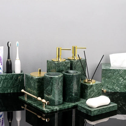 DecorBites™ Green Marble Bathroom Set: Dispenser, Dish, Holder, Tissue Box & Accessories