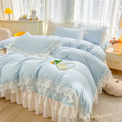 Decobites Lace Ruffles Princess Style 100% Cotton Bedding Set