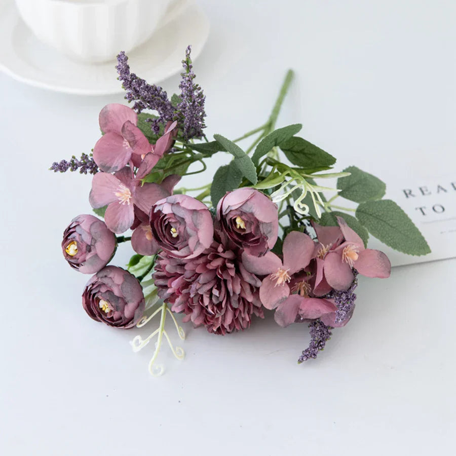 DecorBites™ Artificial Hydrangea Tea Rose Bouquet for Home Decor and DIY Wedding Bouquets