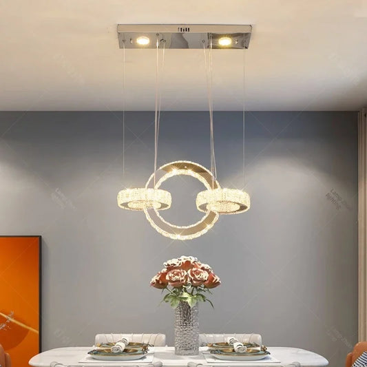 Lámpara de araña DecorBites™ con anillos circulares de cristal LED para dormitorio, villa o escalera - Lámpara colgante de lujo