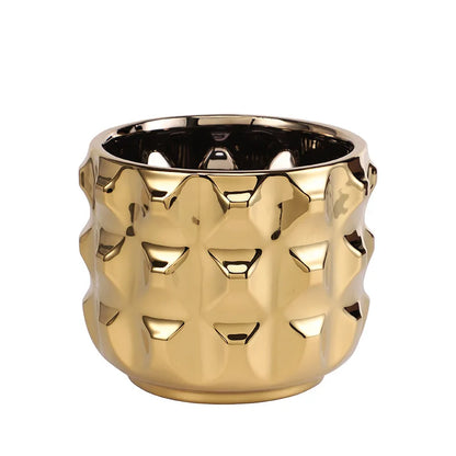 DecorBites™ Gold Ceramic Flower Pot Geometry Vase for Succulents and Floral Arrangements
