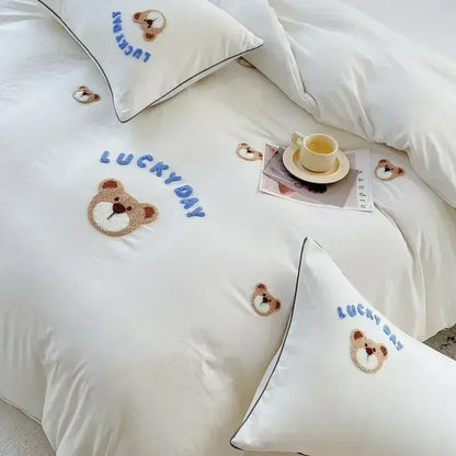 Decobites Cute Bear & Sheep Embroidery Bedding Set for Single/Double Bed