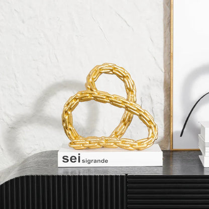 DecorBites™ Golden Knot Chain Ring Geometric Decorative Figurine - Resin Home Decor Accessory