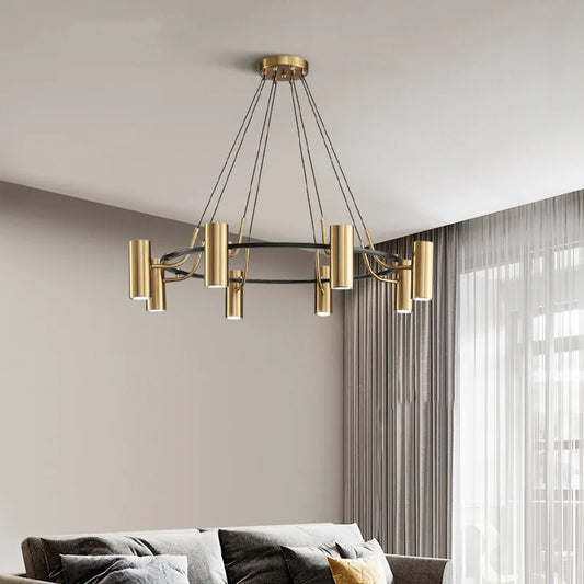 DecorBites™ Gold LED Ring Chandelier | Modern Black Wire Adjustable Lighting Fixture