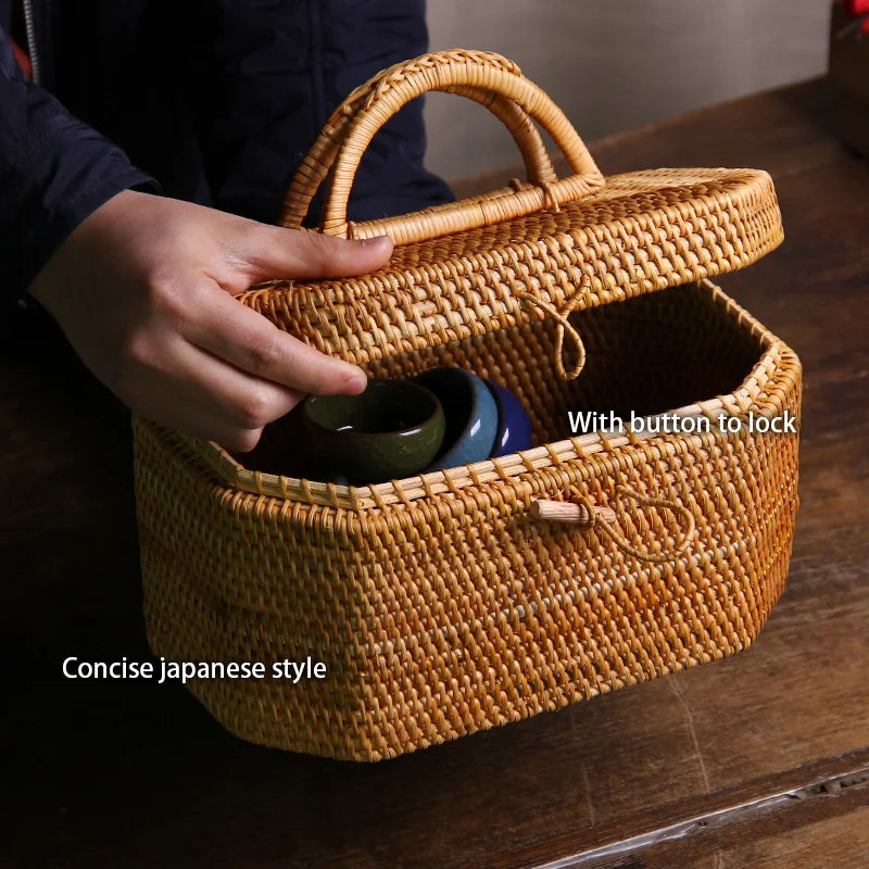 DecorBites™ Handwoven Rattan Storage Box Tea Food Container Organizer