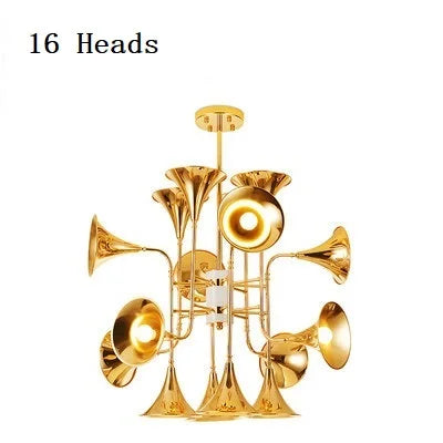 Lámparas de pie colgantes DecorBites™ Gold Trumpet de múltiples cabezales: modernas y creativas lámparas de pie con forma de cuerno.
