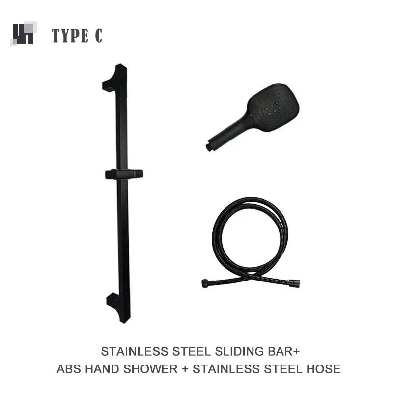 مجموعة قضبان دش DecorBites™ السوداء القابلة للتعديل بثلاث وظائف وتصميم بسيط وخرطوم بطول 1.5 متر