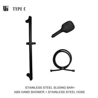 مجموعة قضبان دش DecorBites™ السوداء القابلة للتعديل بثلاث وظائف وتصميم بسيط وخرطوم بطول 1.5 متر