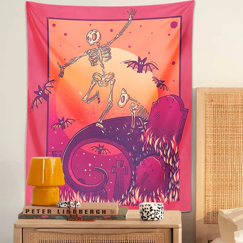 Afralia Skeleton Psychedelic Tapestry Wall Hanging - Hippy Decor for Bedroom & Home