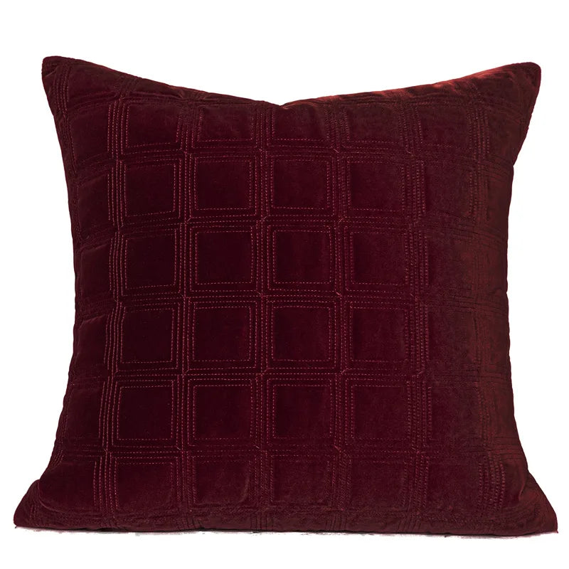 DecorBites™ Burgundy Velvet Geometric Embroidered Bed Runner Luxury Bedroom Hotel Wedding