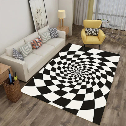 Decobites Checkered Vertigo Carpets: 3D Stereoscopic Living Room Rugs in Crystal Velvet