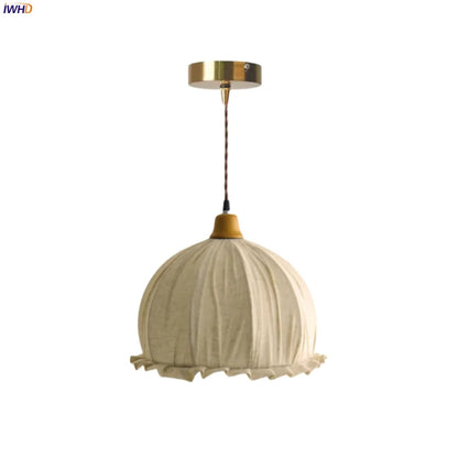 DecorBites™ Beige Cloth LED Pendant Light: Vintage Japanese Style for Kitchen, Dining, and Living Room
