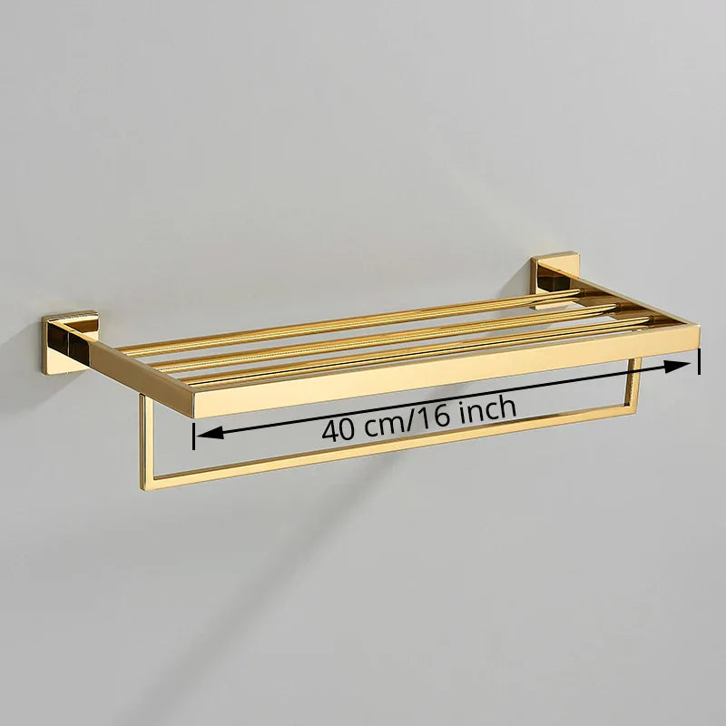 Conjunto de Herrajes de Baño Decorbites™ Oro: Gancho, Barra de Toallas, Barra, Estante, Soporte para Papel Higiénico y Más