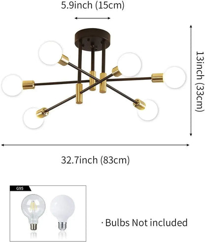 DecorBites™ Industrial Sputnik Chandelier Semi Flush Ceiling Light for Kitchen Dining Bedroom